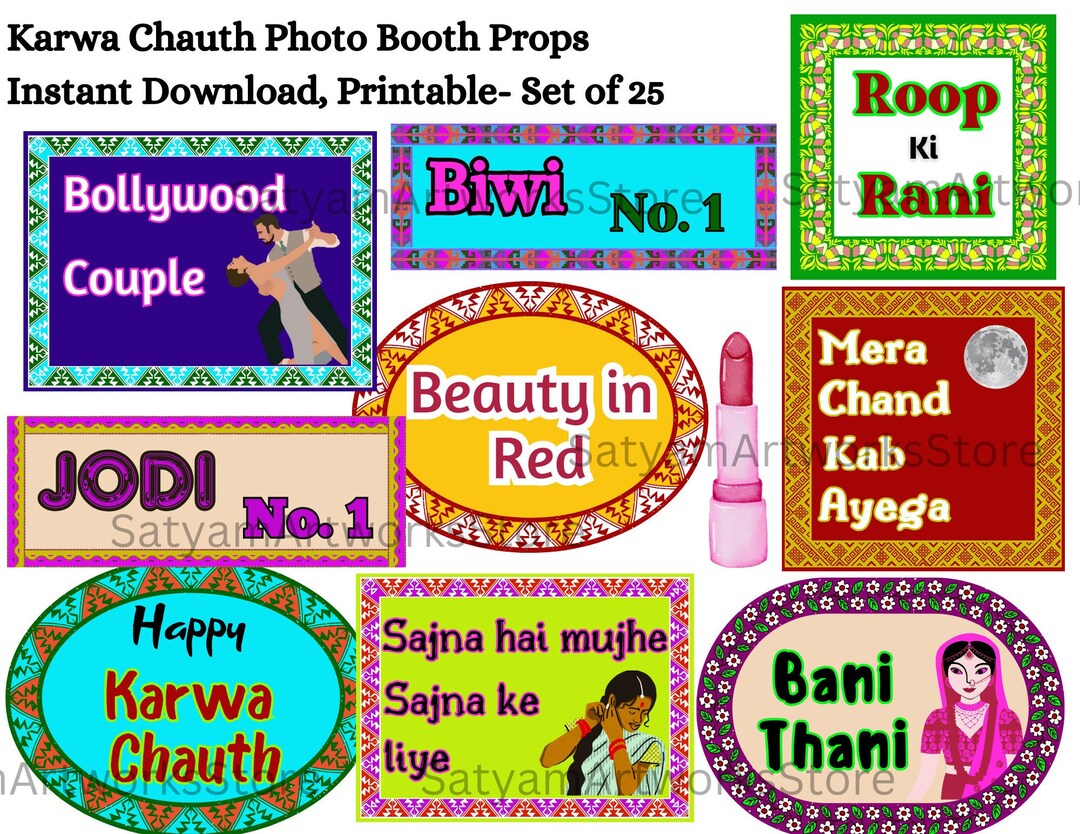 Karwa Chauth Props, Bollywood Photo Booth Props, Indian Festival Signs ...