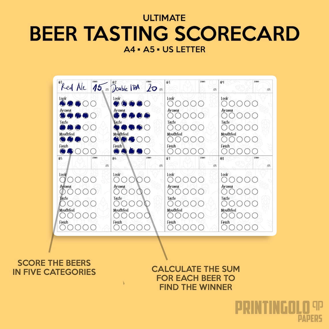Beer Tasting Scoreboard Printable A4 A5 US Letter Score Etsy UK