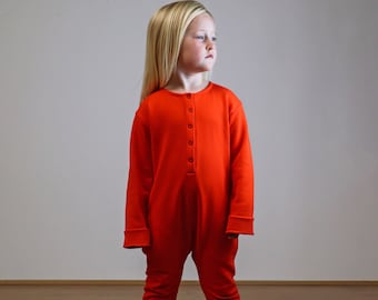 Children's romper | gender neutral | long sleeved | tangerine tango