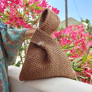 Japanese Knot Bag, Crochet Knot Bag, Modern Crochet Bag, Crochet Makeup Bag, Luxury Gifts for Women, Wrist Bag