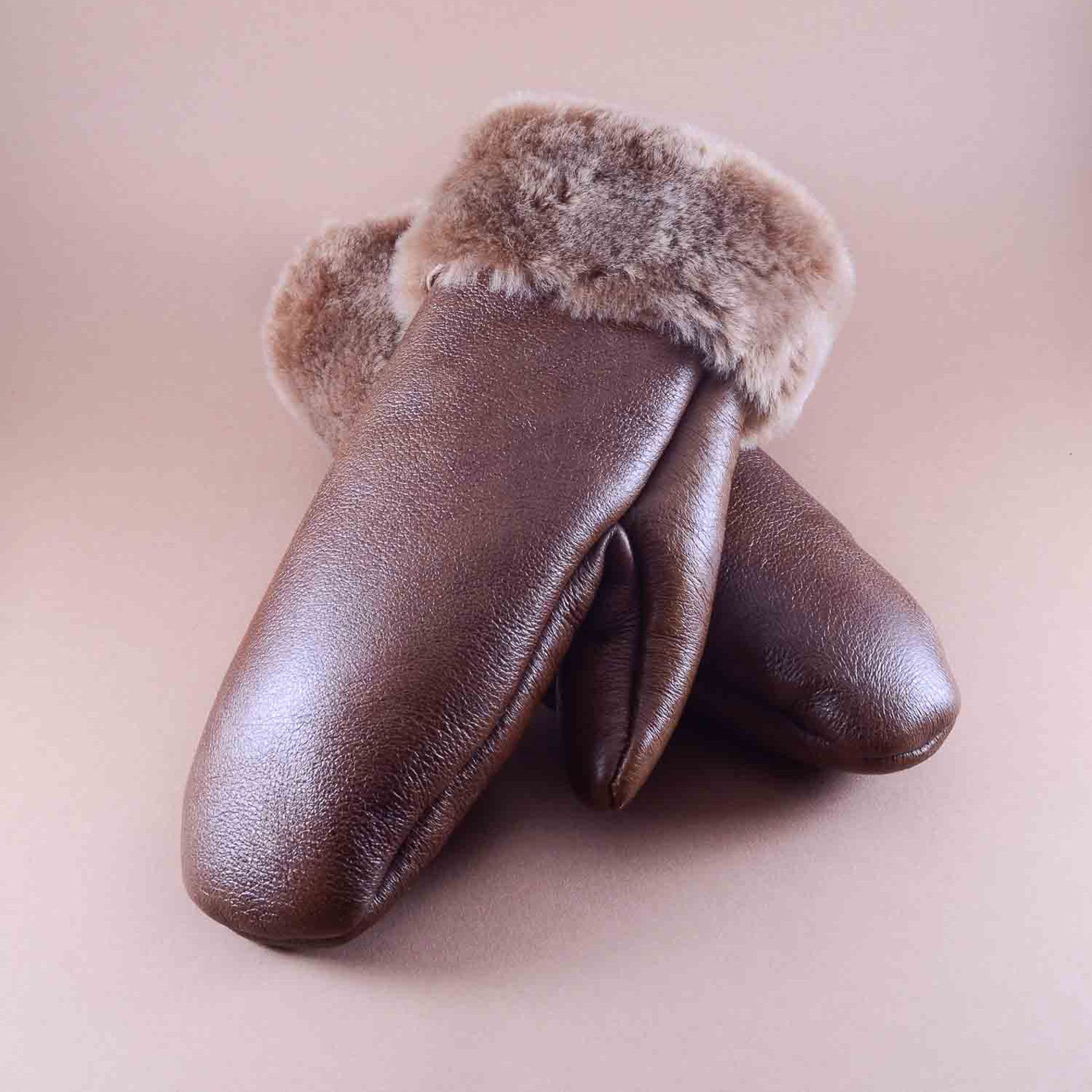 Genuine Leather Mittens / Sheepskin Mittens / Men's Women's Genuine