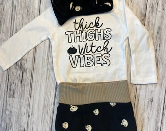 Thick thighs witch vibes baby toddler bummies set