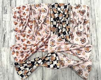 the Groovy Iced Coffee print knotted or twisted headbands