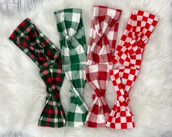 the Christmas plaid and checkerboard print headbands