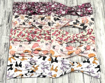 NEW the Halloween Coquette bows knotted or double twist headbands