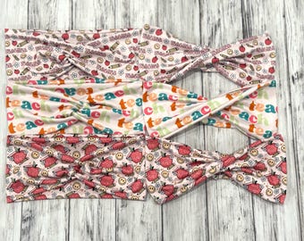 the Teacher print knotted or double twist headbands