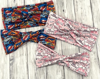 the Super Hero print knotted or double twist headbands