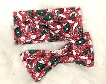 the Christmas Coffee and Cake Pops rib knit headbands