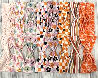 the NEW retro spring prints, knotted or twist headbands