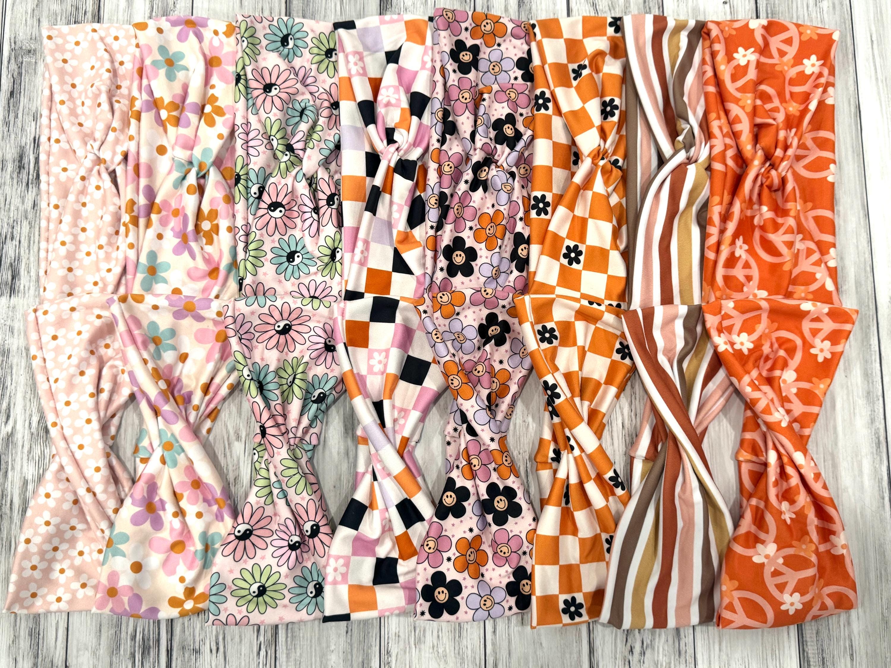 A lot of 4, custom, handmade, floral print headbands (purchased from Etsy) Handmade Floral Print Top Knot Headband With Jeweled Accents  main image 3