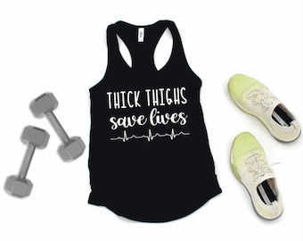 Thick Thighs Save Lives EKG print ladies racerback tank top