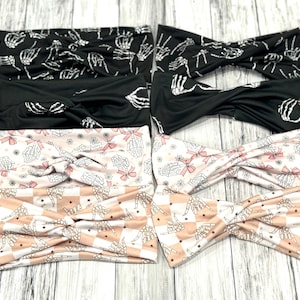 the Spooky Skeleton Hands knotted or double twist Halloween headbands