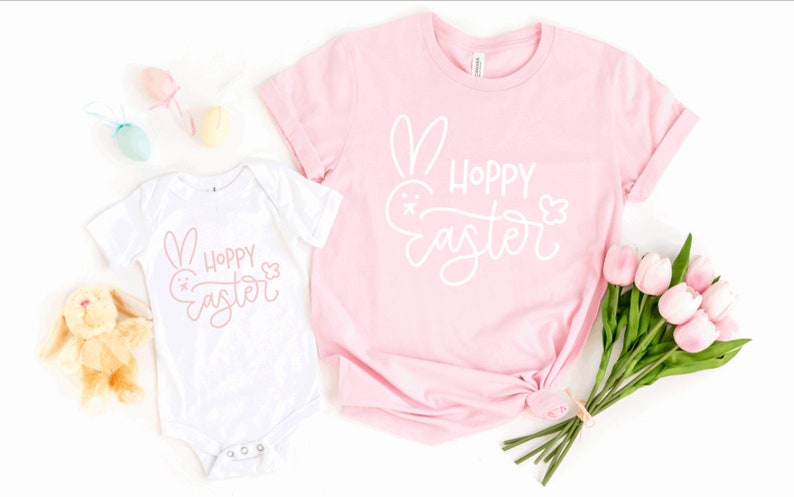 for ladies adult youth toddler infant Hoppy Easter bunny print Easter themed top t shirt or Onesie