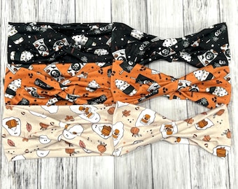 the Spooky Coffee Halloween knotted or double twist headbands