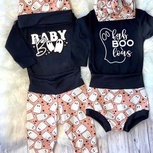Baby Boo cute ghosts Halloween baby joggers or bummies set