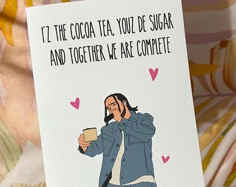 Tarjeta KES Soca, té de cacao, día de San Valentín, aniversario