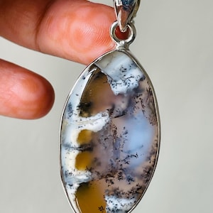 Dendritic Opal Sterling Silver Pendant Necklace: Handmade 925 Jewelry