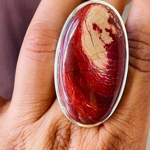 Oval Schlangenhaut Jaspis Sterling Silber Ring: Seltener Roter Stein