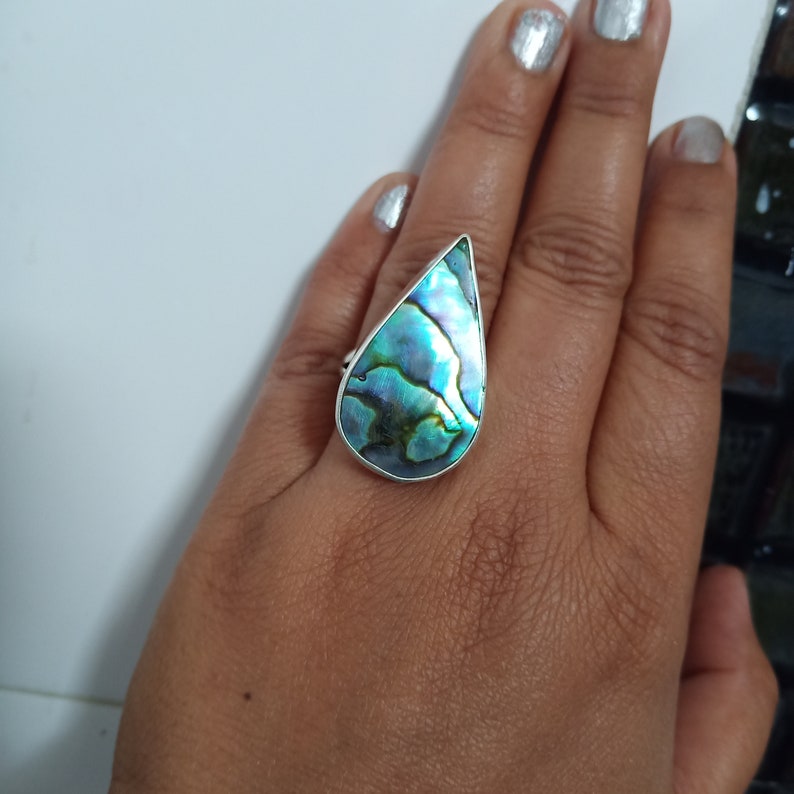 Natural Abalone Shell Ring,Silver Abalone Shell Ring Abalone Shell handmade Boho Ring,Abalone Shell Ring,Everyday Ring thanks giving gift