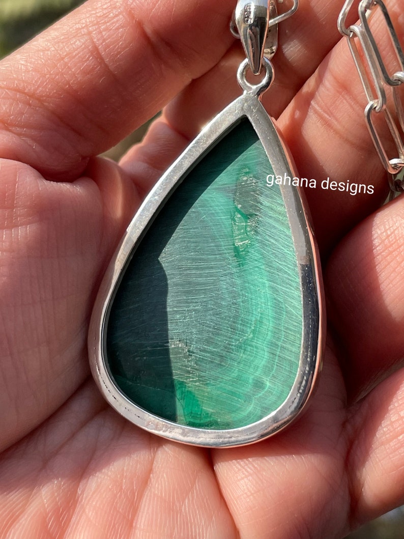 One of Kind Large Malachite Pendant 925 Sterling Silver,natural HUGE