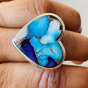 Handmade Sterling Silver Spiny Oyster Ring: Heart-Shaped Turquoise Jewelry