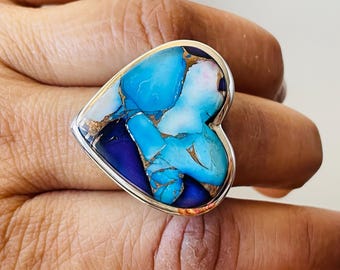 Handmade Sterling Silver Spiny Oyster Ring: Heart-Shaped Turquoise Jewelry