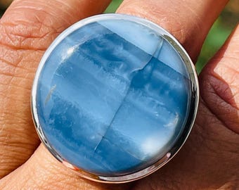 Owyhee Blue Opal Sterling Silver Handmade Ring Rare natural gemstone ring gift her