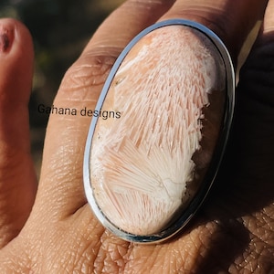 Natural Scolecite Gemstone Bohemein Ring,Handmade healing crystals jewelry one of kind Unique ring
