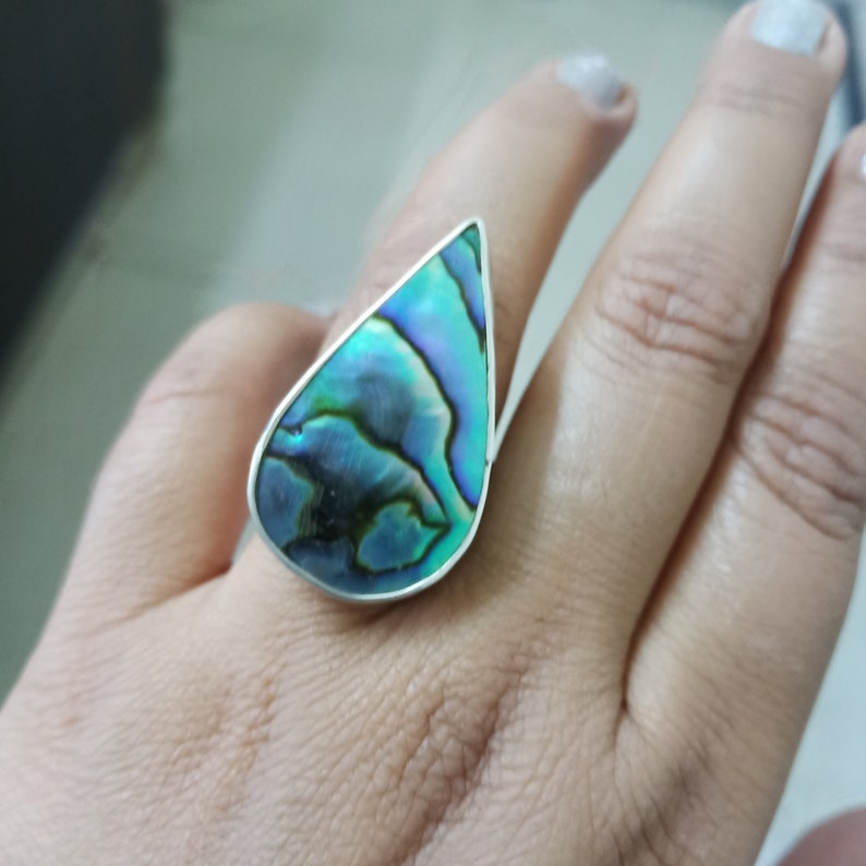 Natural Abalone Shell Ring,Silver Abalone Shell Ring Abalone Shell handmade Boho Ring,Abalone Shell Ring,Everyday Ring thanks giving gift