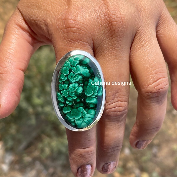 Unique ring solid 925 Sterling Silver Malachite Ring Natural green gemstone RING,Handmad jewelry,gift her