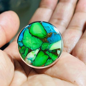 UNIQUE Peacock Dahlia Turquoise & solid 925 Sterling Silver Ring,Blue green turquise Statement Ring for women Women