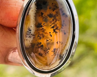 Honey Dendrite Opal Sterling Silver Ring - October Birthstone