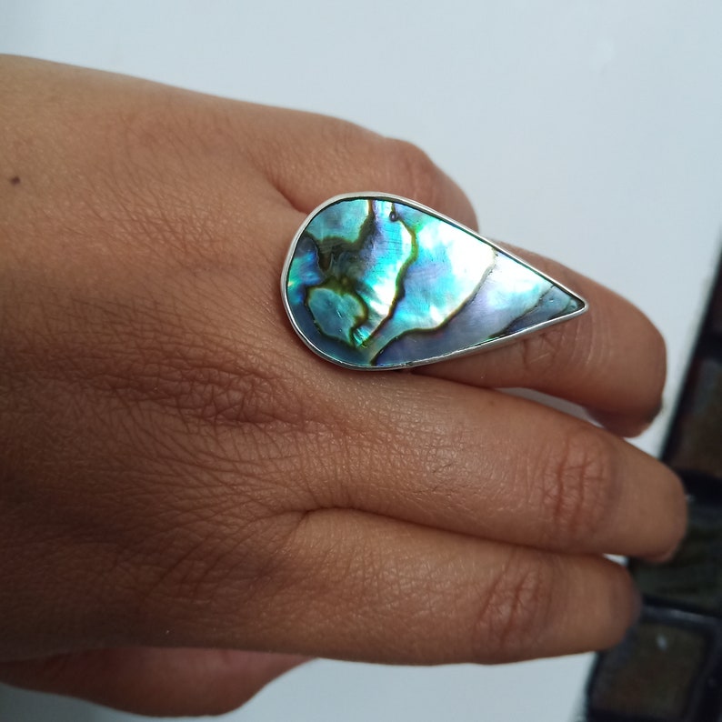 Natural Abalone Shell Ring,Silver Abalone Shell Ring Abalone Shell handmade Boho Ring,Abalone Shell Ring,Everyday Ring thanks giving gift