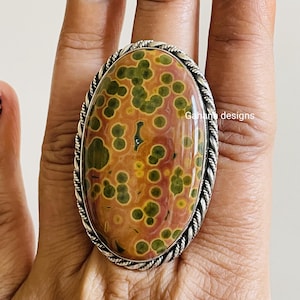 Ocean Jasper ring 925 solid Sterling Silver Ring orbicular jasper Handmade Ring,Unique Jewellery Mother&#39;s day Gift her