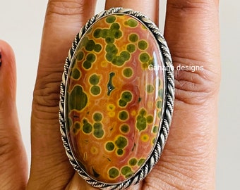 Ocean Jasper Sterling Silver Ring: Handmade Orbicular Jewelry