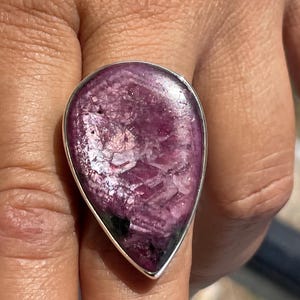Teardrop Ruby Zoisite Ring Sterling Silver | Pear Shape Statement Ring | Boho Gemstone Ring | Purple Crystal Ring | Gift for Her