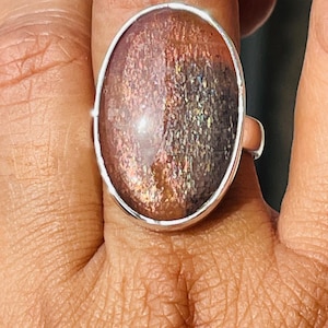 Natural Sunstone chocolate color sunstone Multi Fire Sparkling Sunstone Gemstone Ring, Gift for HALLOWEEN