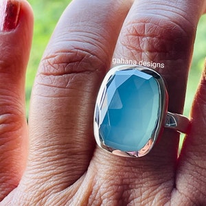Unikat Chalcedon Ring, 925 Sterling Silber Ring, Seegrün Chalcedon handgemachter Schmuck, Jahrestag Geschenk, Geburtsstein Thanksgiving Geschenk