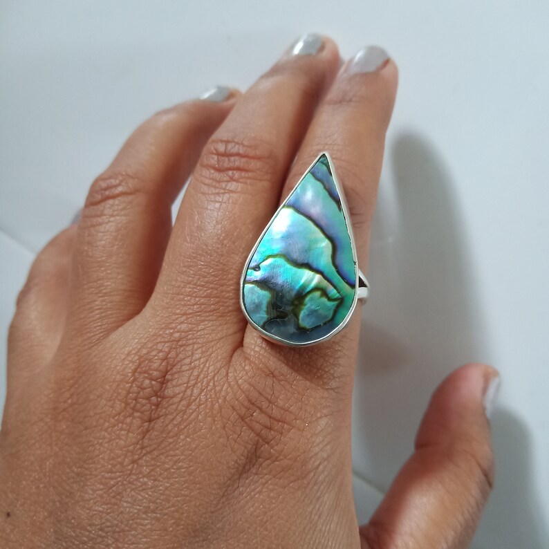 Natural Abalone Shell Ring,Silver Abalone Shell Ring Abalone Shell handmade Boho Ring,Abalone Shell Ring,Everyday Ring thanks giving gift