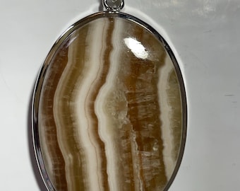 Aragonite sterling silver pendant , banded aragonite necklace