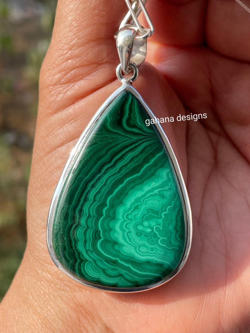 One of Kind Large Malachite Pendant 925 Sterling Silver,natural HUGE