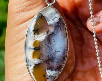 Dendritic Opal Sterling Silver Pendant Necklace: Handmade 925 Jewelry