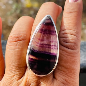 Handmade Sterling Silver Fluorite Ring: Teardrop Gemstone Statement Ring