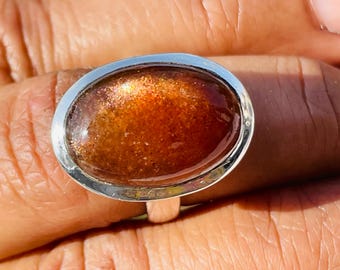 Orange Sunstone  Sterling Silver Statement Ring Handmade Boho jewelry for Women,