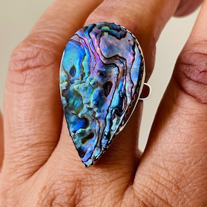 Abalone Shell Ring solid 925 sterling silver Natural Abalone Shell Jewelry Mother of Pearl,Rare peacock color Handmade Ring gift her
