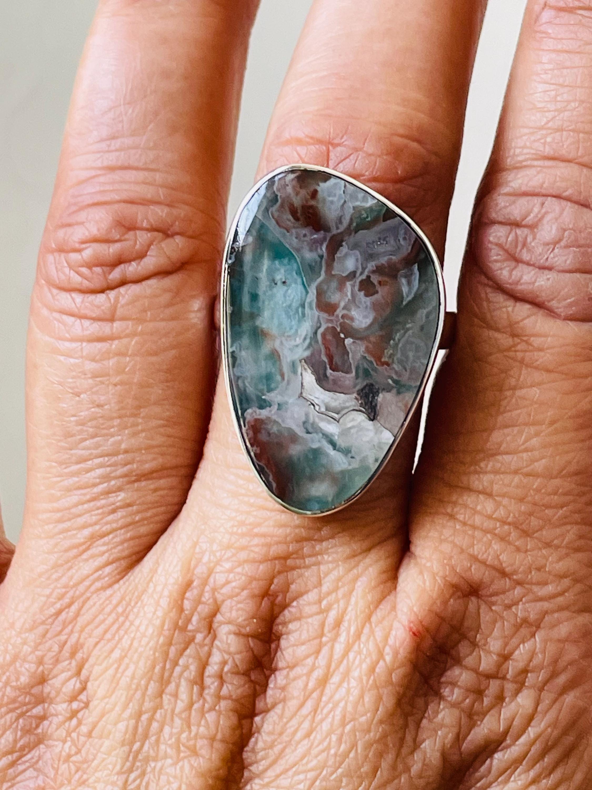 Handmade Moss Agate Ring: 925 Sterling Silver Boho Jewelry