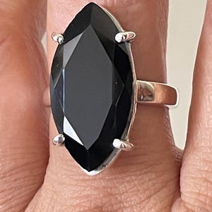 Faceted Black Onyx gemstone solid sterling silver Statement Ring, Handmade Marquise shape Faceted  Onyx  gift her