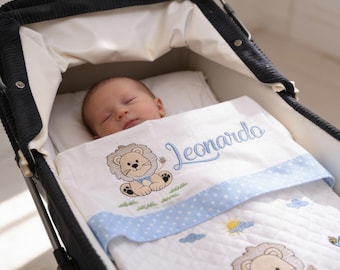 Set  Lenzuolino Neonato(3 pezzi)  Carrozzino, Next2Me, Culla con disegno e nome, Newborn, lista nascita, idea regalo