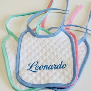 Quilted Bib, Baby Bib with Embroidered Name, Name and Design, Personalized