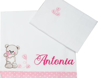 Parure de draps (3 pièces) Landau, Next2Me, Berceau avec motif et nom, Nouveau-né, cadeau de naissance, idée cadeau, Draps